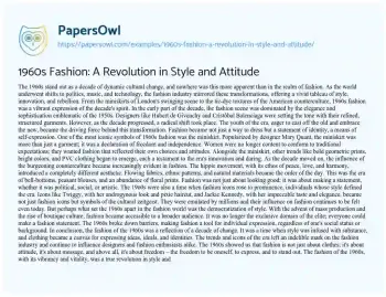 Essay on 1960s Fashion: a Revolution in Style and Attitude