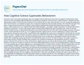 Essay on How Cognitive Science Supersedes Behaviorism