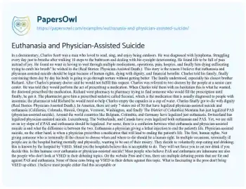 Essay on Euthanasia and Physician-Assisted Suicide