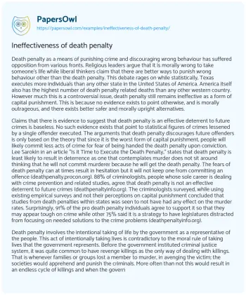 Essay on Ineffectiveness of Death Penalty