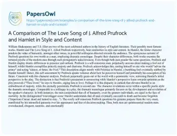 Essay on A Comparison of the Love Song of J. Alfred Prufrock and Hamlet in Style and Content