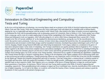 Essay on Innovators in Electrical Engineering and Computing: Tesla and Turing