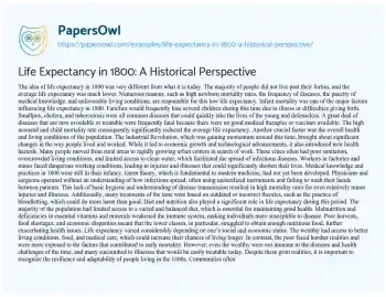 Essay on Life Expectancy in 1800: a Historical Perspective