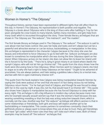 Essay on Women in Homer’s “The Odyssey”