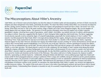 Essay on The Misconceptions about Hitler’s Ancestry