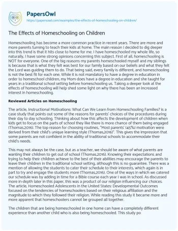 Essay on The Effects of Homeschooling on Children