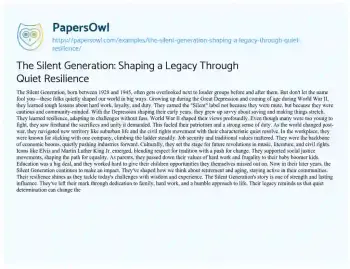 Essay on The Silent Generation: Shaping a Legacy through Quiet Resilience