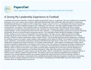 Essay on A Strong my Leadership Experience in Football