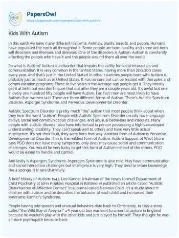 Essay on Kids with Autism