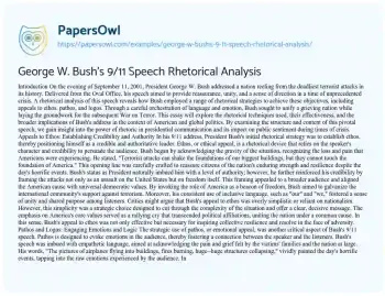 Essay on George W. Bush’s 9/11 Speech Rhetorical Analysis