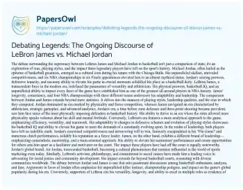 Essay on Debating Legends: the Ongoing Discourse of LeBron James Vs. Michael Jordan