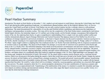 Essay on Pearl Harbor Summary