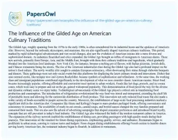 Essay on The Influence of the Gilded Age on American Culinary Traditions