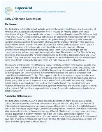 Essay on Early Childhood Depression