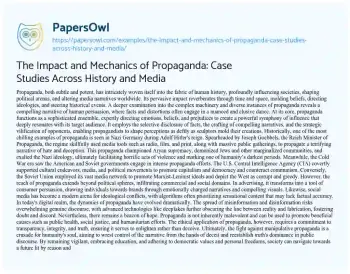 Essay on The Impact and Mechanics of Propaganda: Case Studies Across History and Media