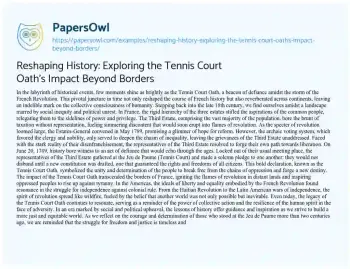 Essay on Reshaping History: Exploring the Tennis Court Oath’s Impact Beyond Borders