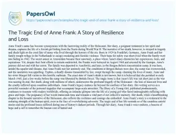 Essay on The Tragic End of Anne Frank: a Story of Resilience and Loss