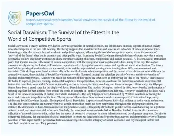 Essay on Social Darwinism: the Survival of the Fittest in the World of Competitive Sports