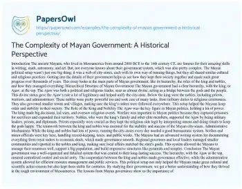 Essay on The Complexity of Mayan Government: a Historical Perspective