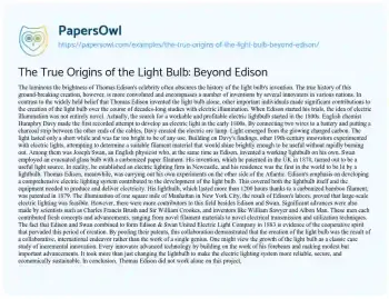 Essay on The True Origins of the Light Bulb: Beyond Edison