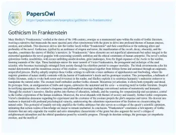 Essay on Gothicism in Frankenstein