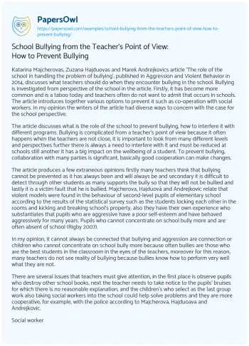 Essay on School Bullying from the Teacher’s Point of View: how to Prevent Bullying