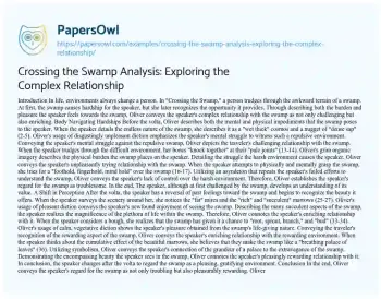 Essay on Crossing the Swamp Analysis: Exploring the Complex Relationship