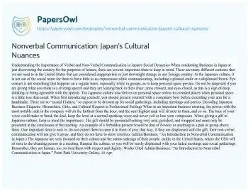 Essay on Nonverbal Communication: Japan’s Cultural Nuances