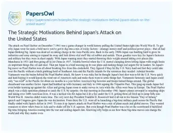 Essay on The Strategic Motivations Behind Japan’s Attack on the United States