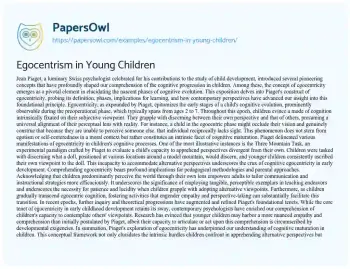 Essay on Egocentrism in Young Children