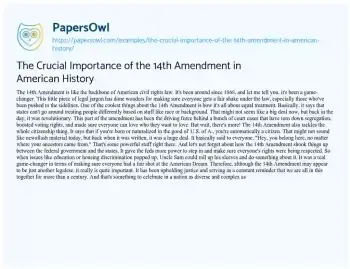 Essay on The Crucial Importance of the 14th Amendment in American History