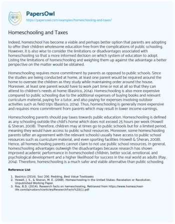 Essay on Homeschooling and Taxes