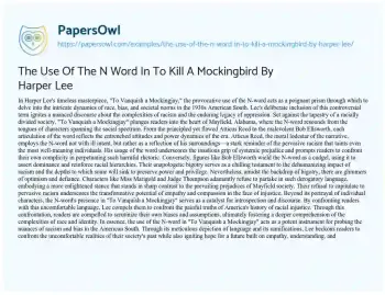 Essay on The Use of the N Word in to Kill a Mockingbird by Harper Lee