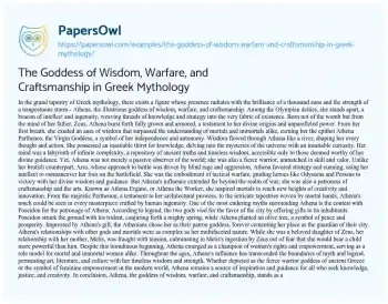 Essay on The Goddess of Wisdom, Warfare, and Craftsmanship in Greek Mythology