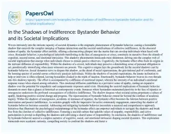 Essay on In the Shadows of Indifference: Bystander Behavior and its Societal Implications