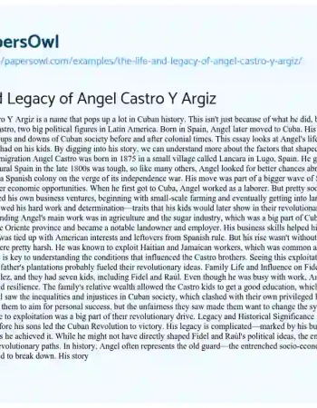 Essay on The Life and Legacy of Angel Castro Y Argiz