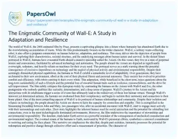 Essay on The Enigmatic Community of Wall-E: a Study in Adaptation and Resilience