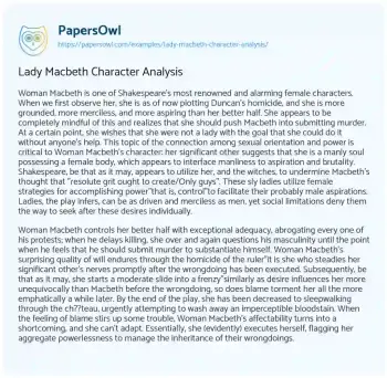 Essay on Lady Macbeth Character Analysis