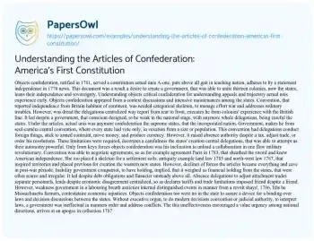 Essay on Understanding the Articles of Confederation: America’s First Constitution