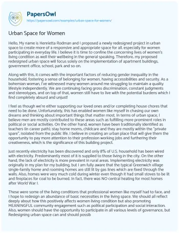 Essay on Urban Space for Women