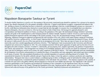 Essay on Napoleon Bonaparte: Saviour or Tyrant