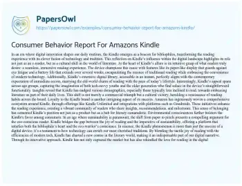 Essay on Consumer Behavior Report for Amazons Kindle