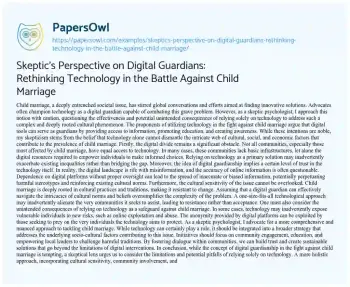 Essay on Skeptic’s Perspective on Digital Guardians: Rethinking Technology in the Battle against Child Marriage