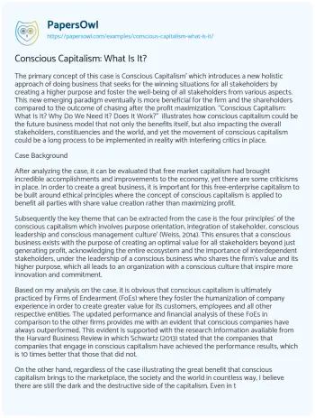 Essay on Conscious Capitalism: what is It?