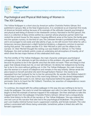 Essay on Psychological and Physical Well-being of Women in the XIX Century