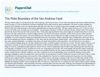 Essay on The Plate Boundary of the San Andreas Fault