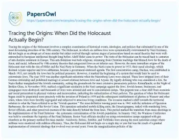 Essay on Tracing the Origins: when did the Holocaust Actually Begin?