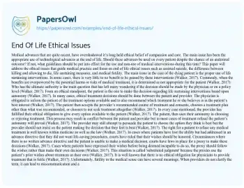 Essay on End of Life Ethical Issues