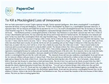 Essay on To Kill a Mockingbird Loss of Innocence