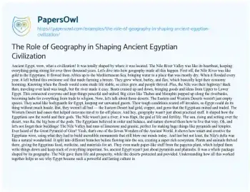 Essay on The Role of Geography in Shaping Ancient Egyptian Civilization